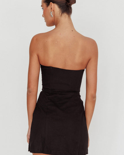 Black Scoop Neckline Strapless Mini Dress
