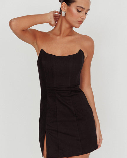 Black Scoop Neckline Strapless Mini Dress