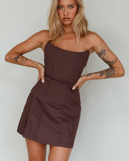 Brown Scoop Neckline Strapless Mini Dress