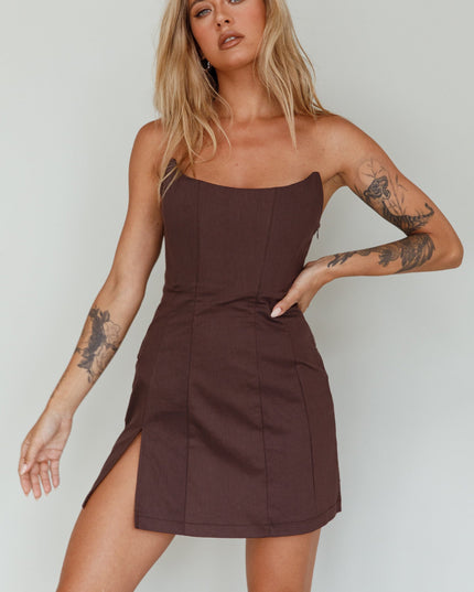Brown Scoop Neckline Strapless Mini Dress