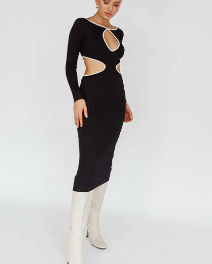 Black Keyhole Knit Midi Dress