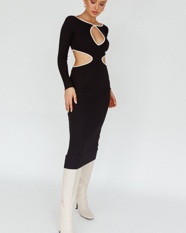 Black Keyhole Knit Midi Dress