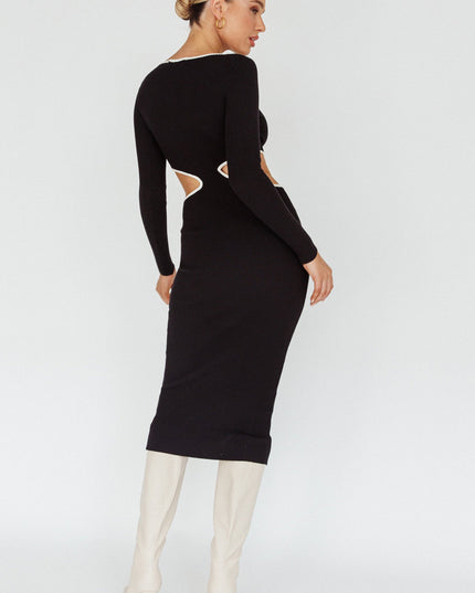 Black Keyhole Knit Midi Dress