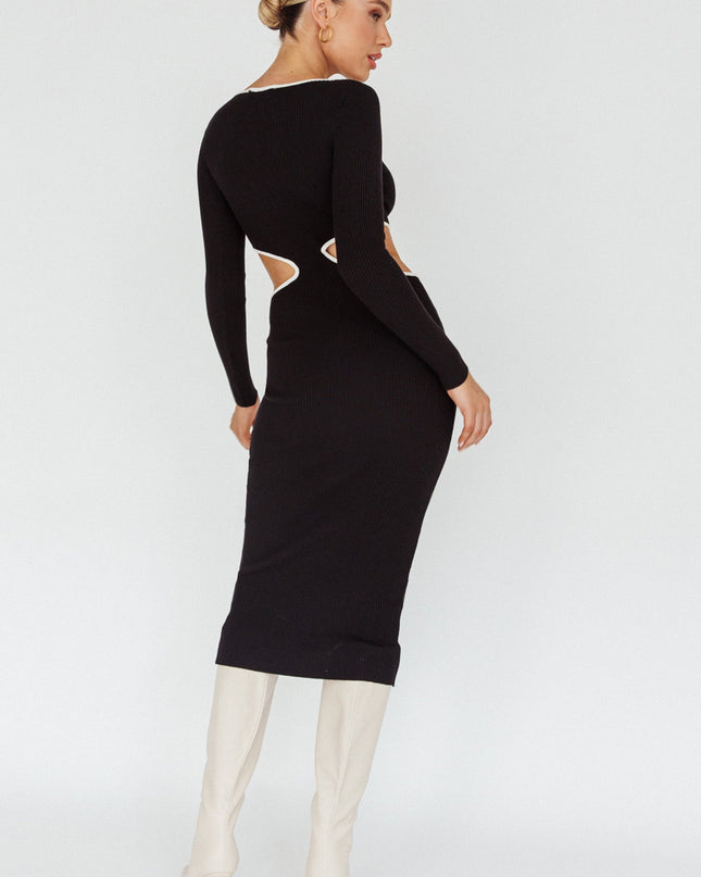 Black Keyhole Knit Midi Dress