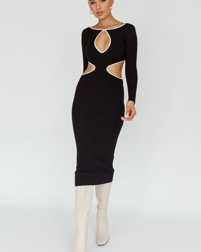 Black Keyhole Knit Midi Dress