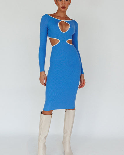 Blue Keyhole Knit Midi Dress