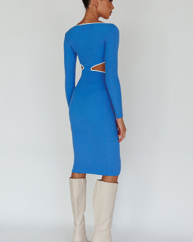 Blue Keyhole Knit Midi Dress