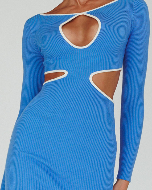Blue Keyhole Knit Midi Dress