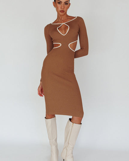 Mocha Keyhole Knit Midi Dress