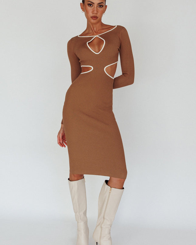Mocha Keyhole Knit Midi Dress