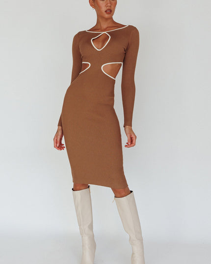Mocha Keyhole Knit Midi Dress