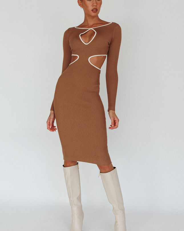 Mocha Keyhole Knit Midi Dress