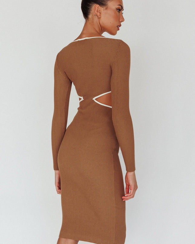 Mocha Keyhole Knit Midi Dress