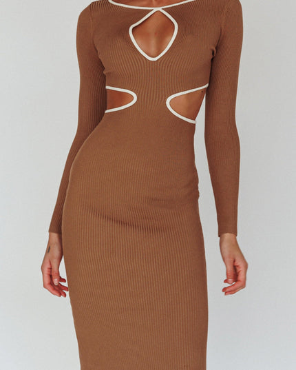 Mocha Keyhole Knit Midi Dress