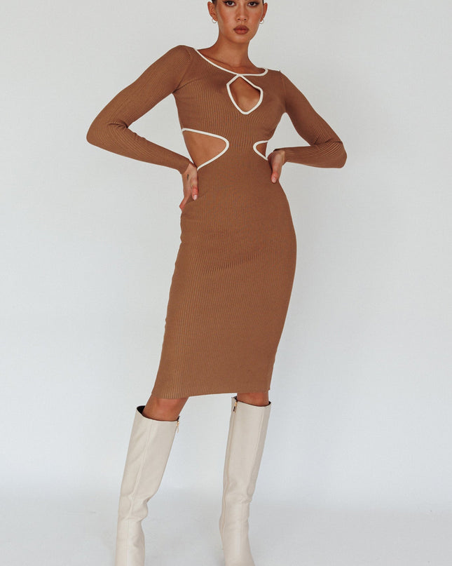 Mocha Keyhole Knit Midi Dress