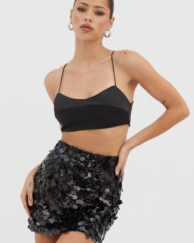 Black Sequin Mini Skirt