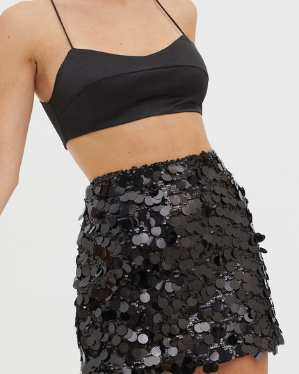 Black Sequin Mini Skirt
