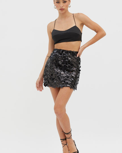 Black Sequin Mini Skirt