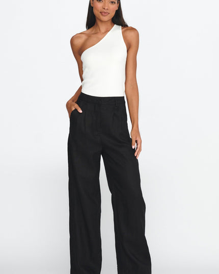 Black Straight Leg Trouser Pants Linen