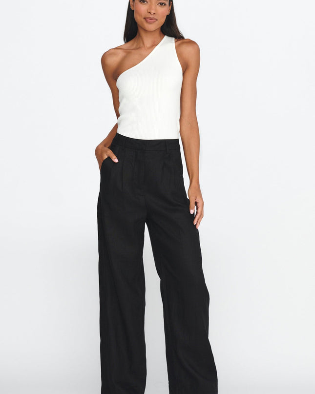 Black Straight Leg Trouser Pants Linen