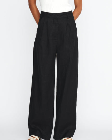 Black Straight Leg Trouser Pants Linen