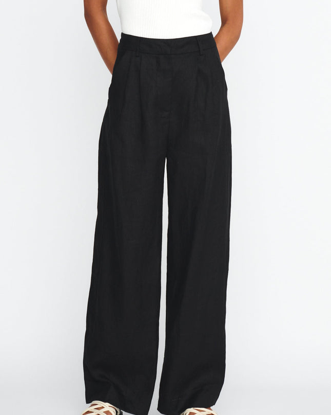 Black Straight Leg Trouser Pants Linen