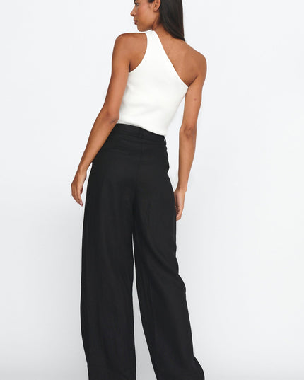 Black Straight Leg Trouser Pants Linen