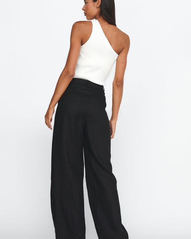 Black Straight Leg Trouser Pants Linen