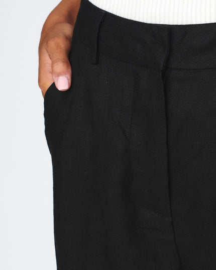 Black Straight Leg Trouser Pants Linen