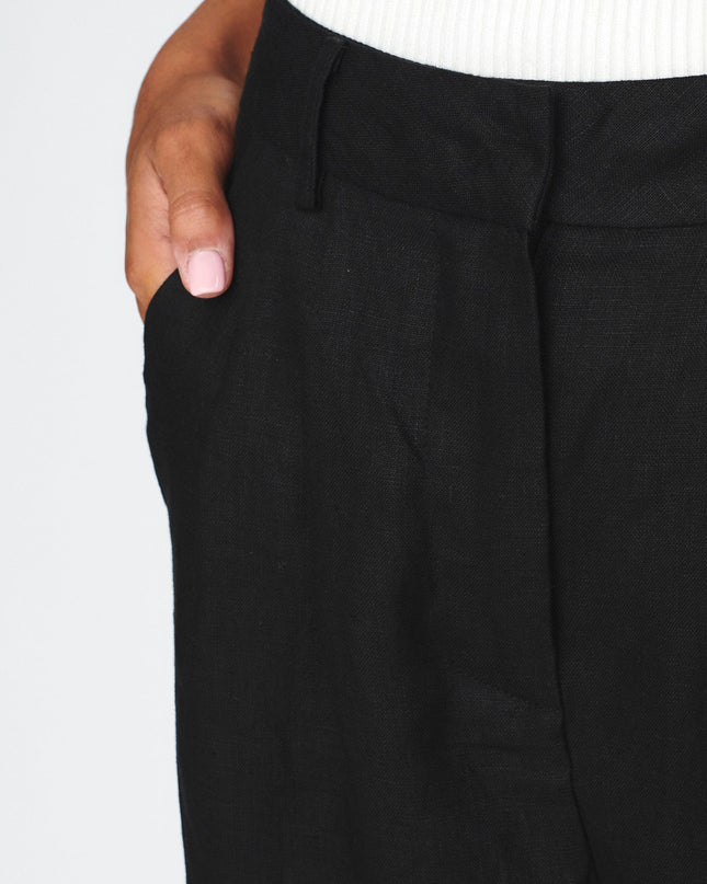 Black Straight Leg Trouser Pants Linen