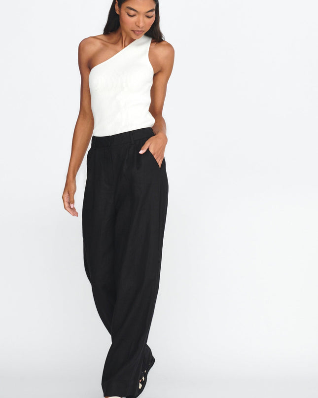 Black Straight Leg Trouser Pants Linen