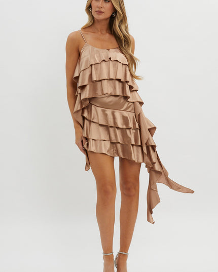 Taupe Layered Ruffle Mini Skirt