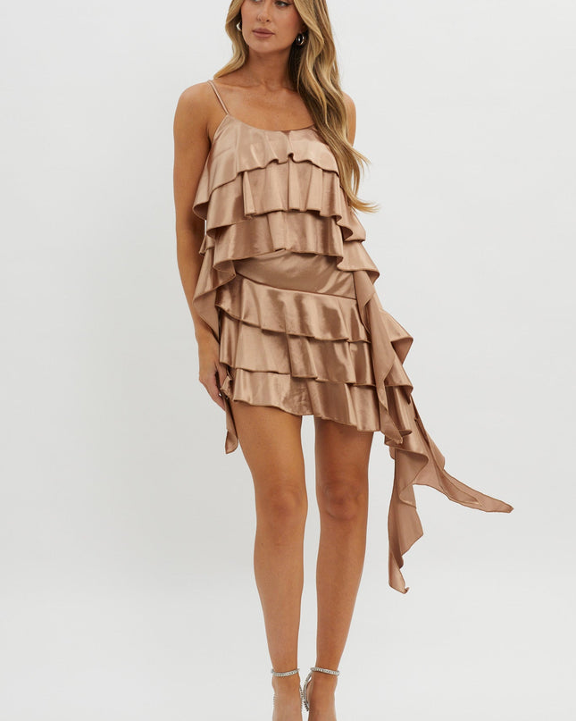 Taupe Layered Ruffle Mini Skirt