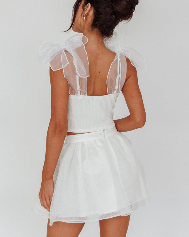White High Class Bow Shoulder Crop Top
