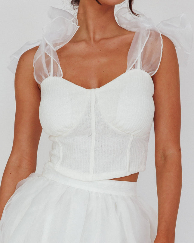 White High Class Bow Shoulder Crop Top