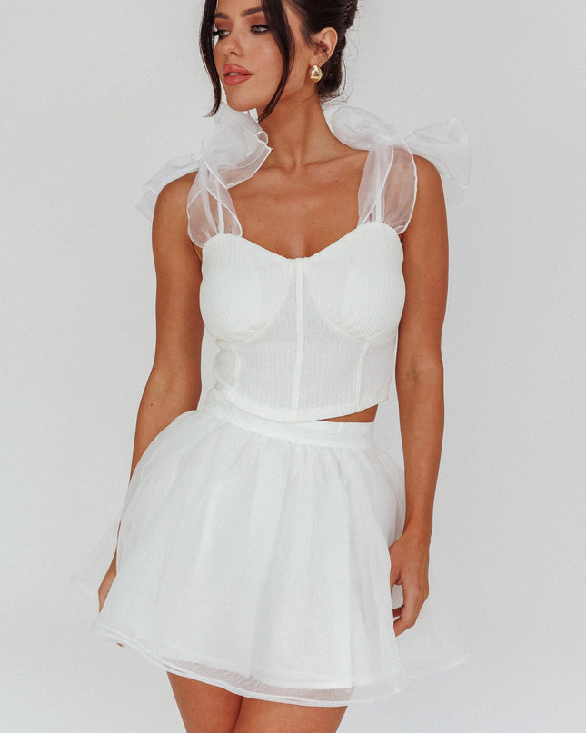 White High Class Bow Shoulder Crop Top