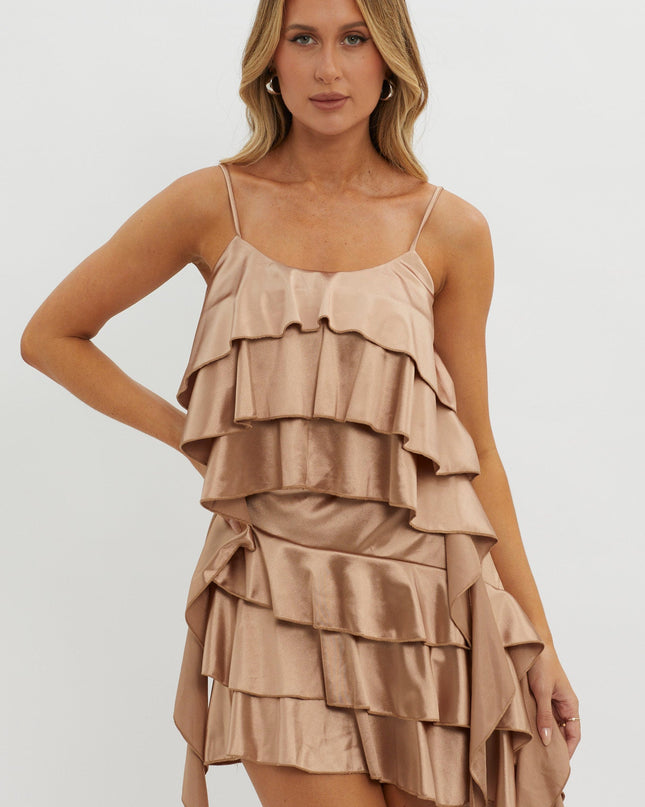 Taupe Layered Ruffle Cami Top