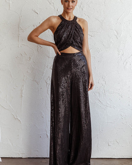 Black Wide Leg Metallic Pants