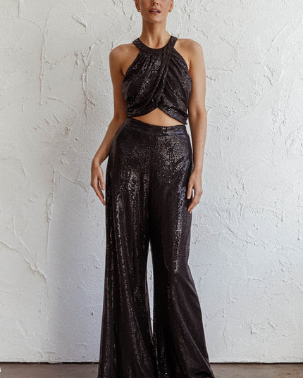 Black Wide Leg Metallic Pants