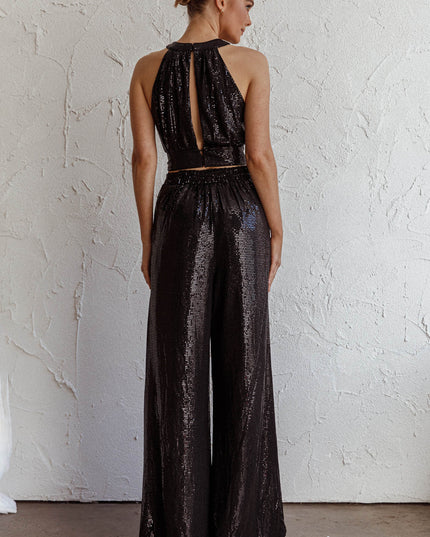 Black Wide Leg Metallic Pants