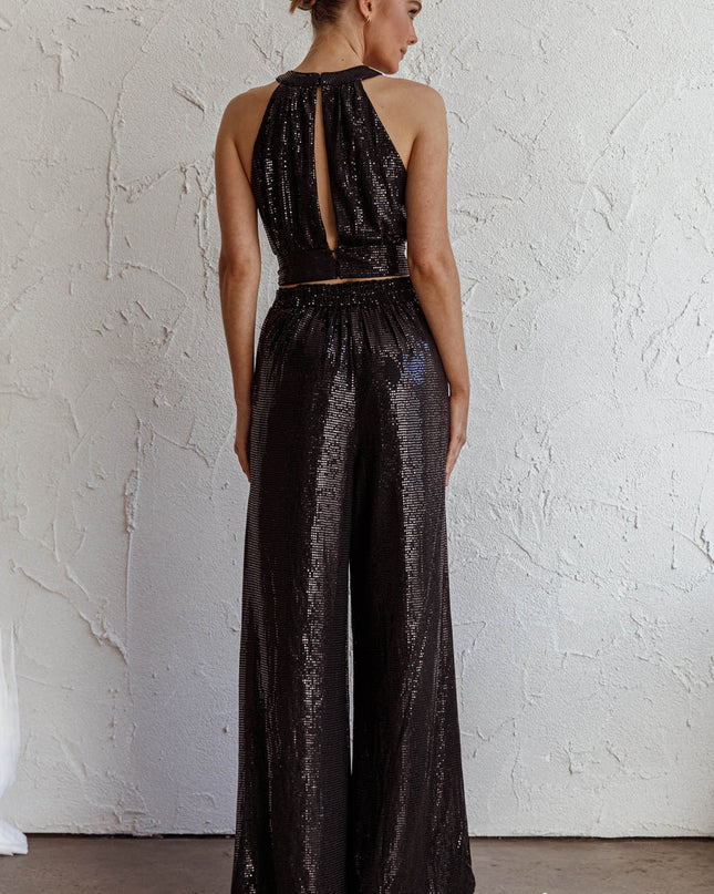 Black Wide Leg Metallic Pants