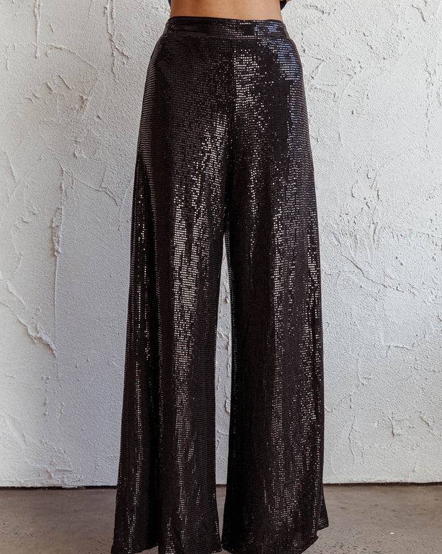 Black Wide Leg Metallic Pants
