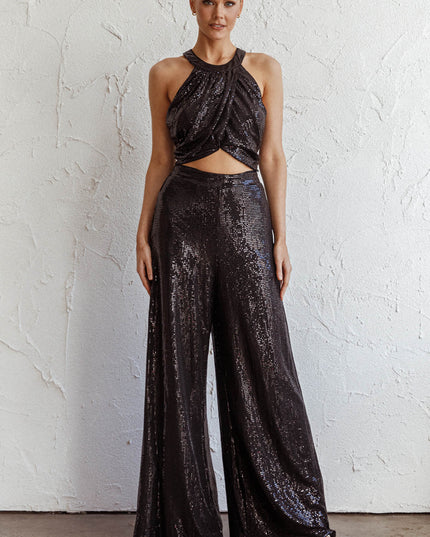 Black Wide Leg Metallic Pants