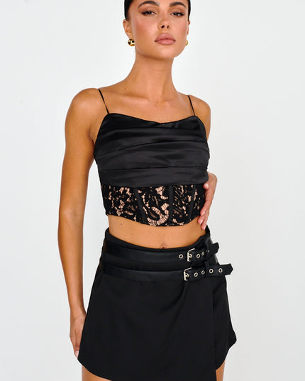 Black Satin & Lace Crop Top
