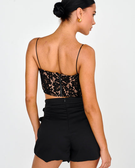 Black Satin & Lace Crop Top