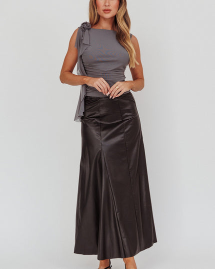 Black A-Line Faux Leather Maxi Skirt