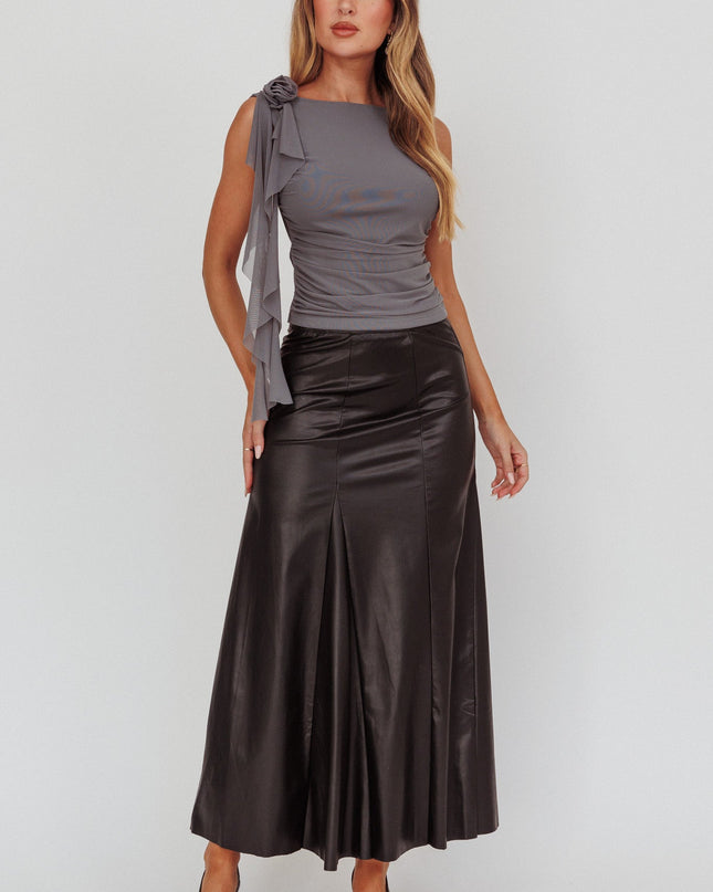 Black A-Line Faux Leather Maxi Skirt