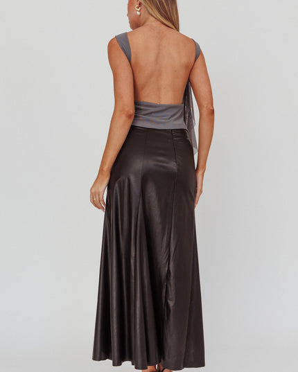 Black A-Line Faux Leather Maxi Skirt
