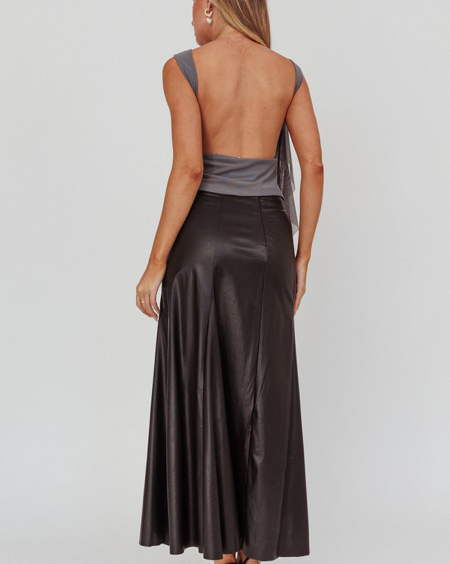Black A-Line Faux Leather Maxi Skirt