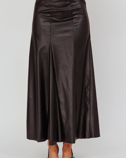 Black A-Line Faux Leather Maxi Skirt